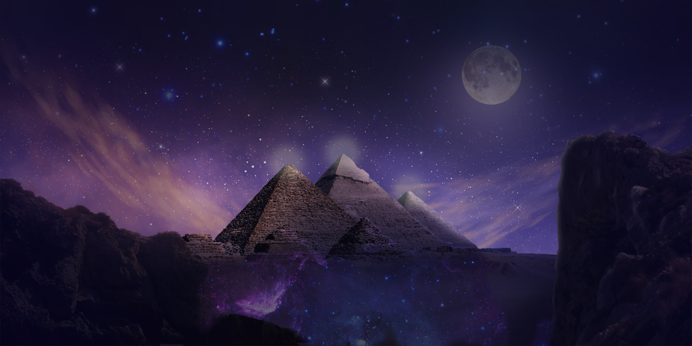 pyramid of giza surrounded by purple light