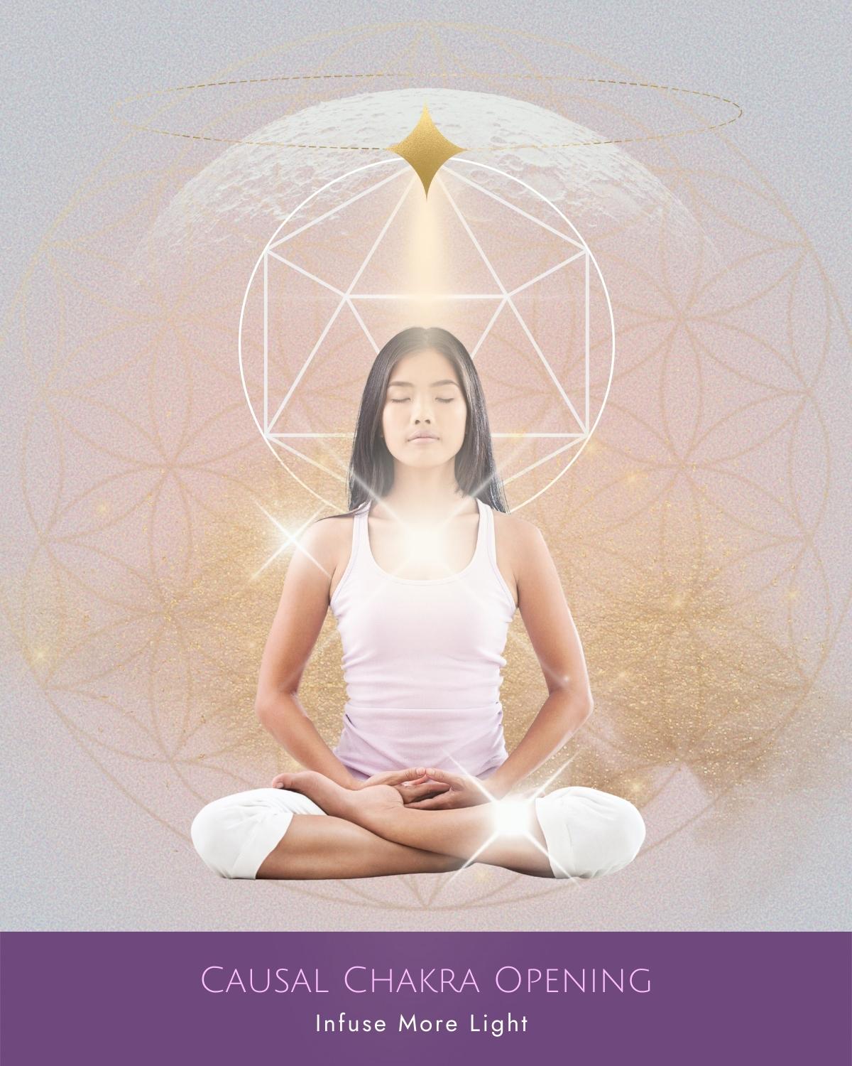girl sitting in lotus position meditating to open third eye